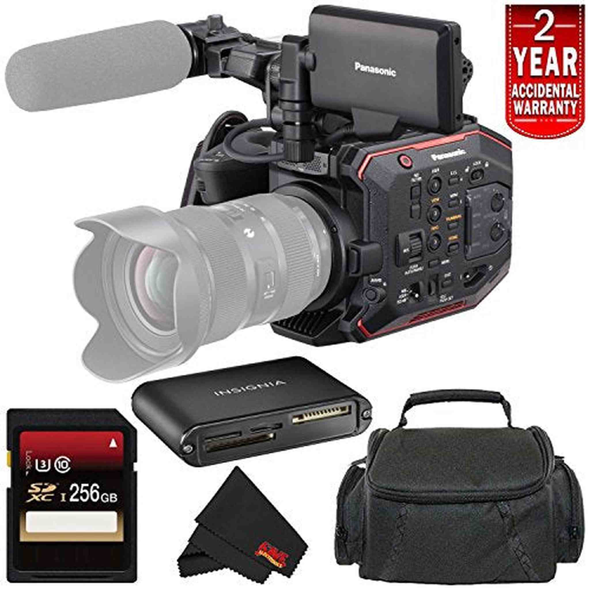 Panasonic AU-EVA1 Compact 5.7K Super 35mm Cinema Camera International Version + Microfiber Cloth + 256GB High Speed UH Bundle