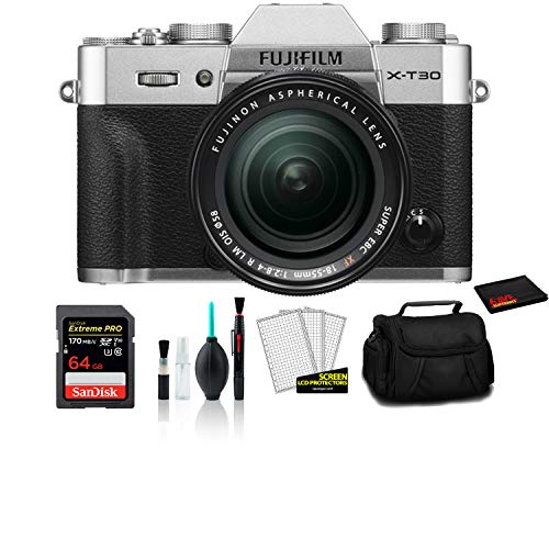 FUJIFILM X-T30 Mirrorless Camera with 18-55mm Lens (Silver) 16619786 with 64 GB Card