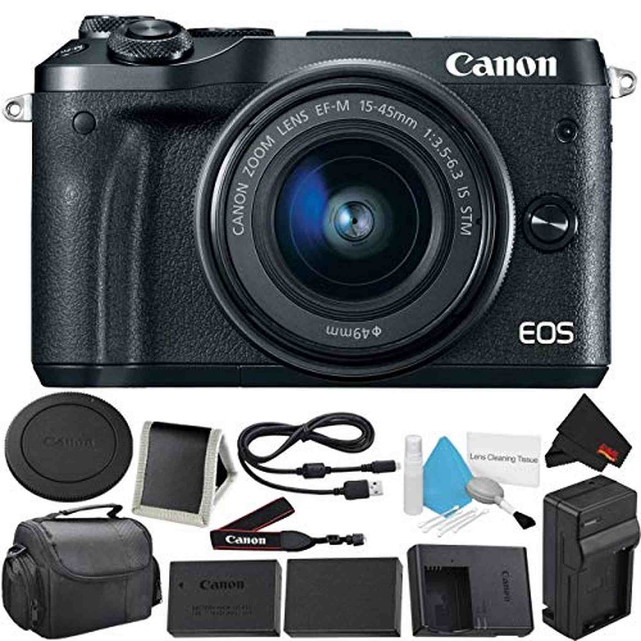 Canon EOS M6 Mirrorless Digital Camera with 15-45mm f/3.5-6.3 is STM Lens Kit- Bundle with Carrying Case + Extra Battery Canon
