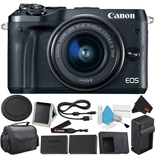 Canon EOS M6 Mirrorless Digital Camera with 15-45mm f/3.5-6.3 is STM Lens Kit- Bundle with Carrying Case + Extra Battery