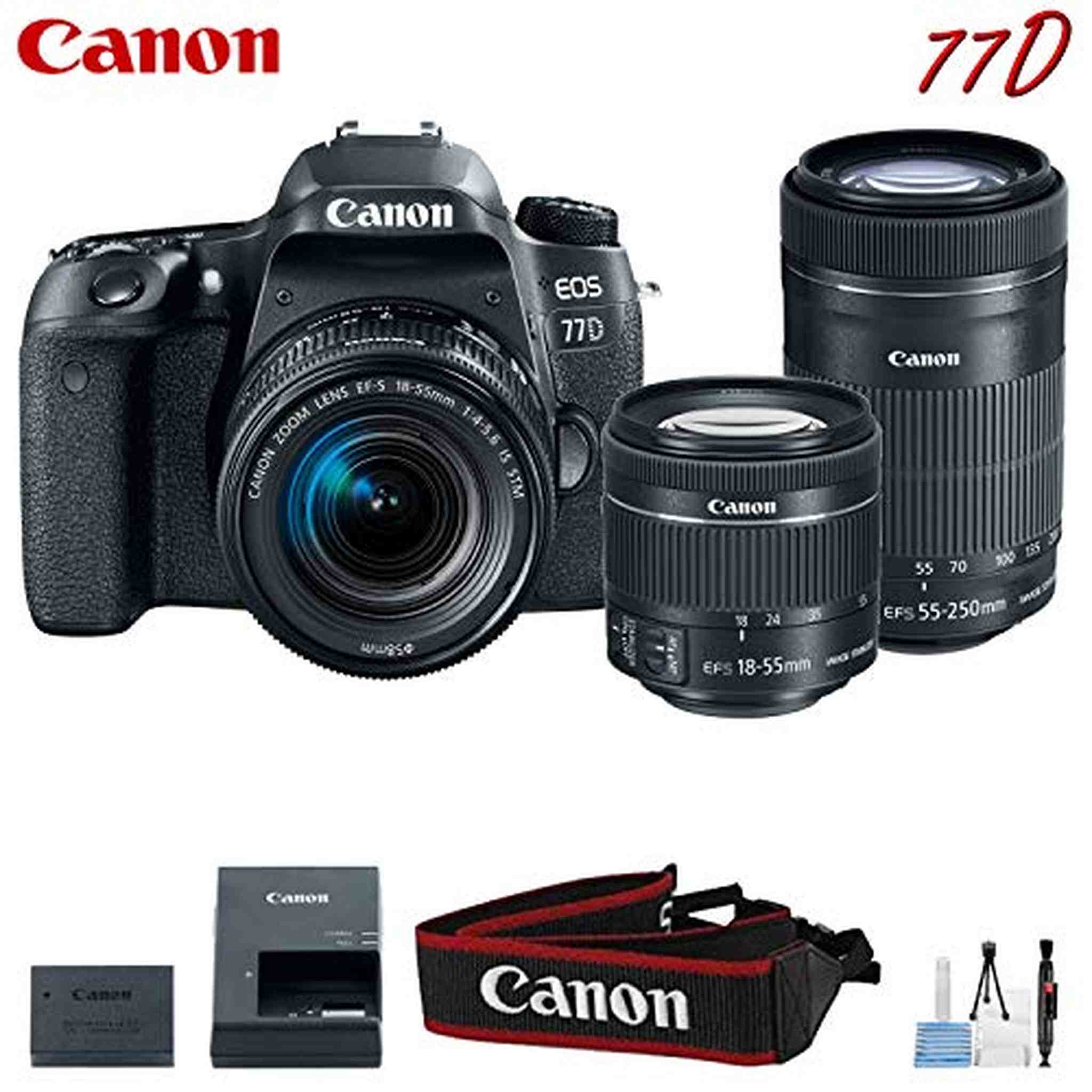 Canon EOS 77D Digital SLR Camera with 18-55mm & 55-250mm Lenses Kit International Model