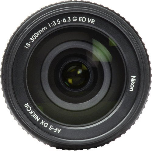 NIKON 18-300MM F/3.5-6.3G ED AF-S DX VR Lens with Sandisk 64GB Memory, Portable LED Light, and Deluxe Padded Backpack Bundle