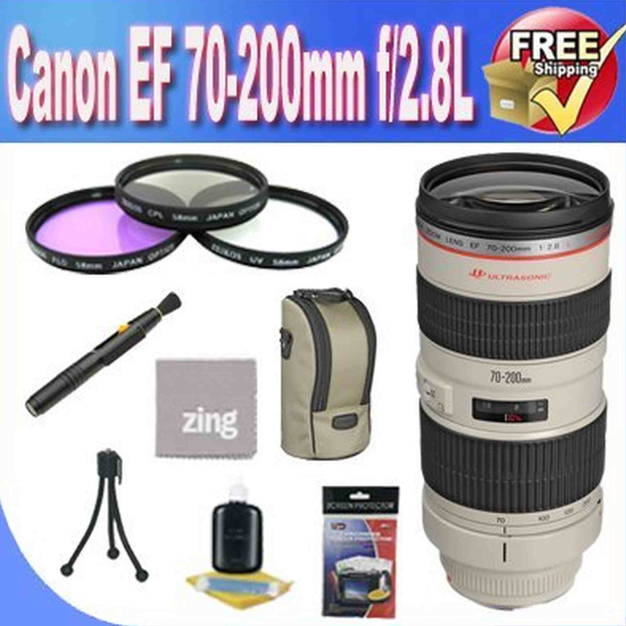 Canon EF 70-200mm f/2.8L II is USM Telephoto Zoom Lens + 3 Piece Filter Kit + Lens Case + Zing Microfiber Cleaning Cloth + Lens Pen Cleaner + Lens Accessory Saver Bundle Canon