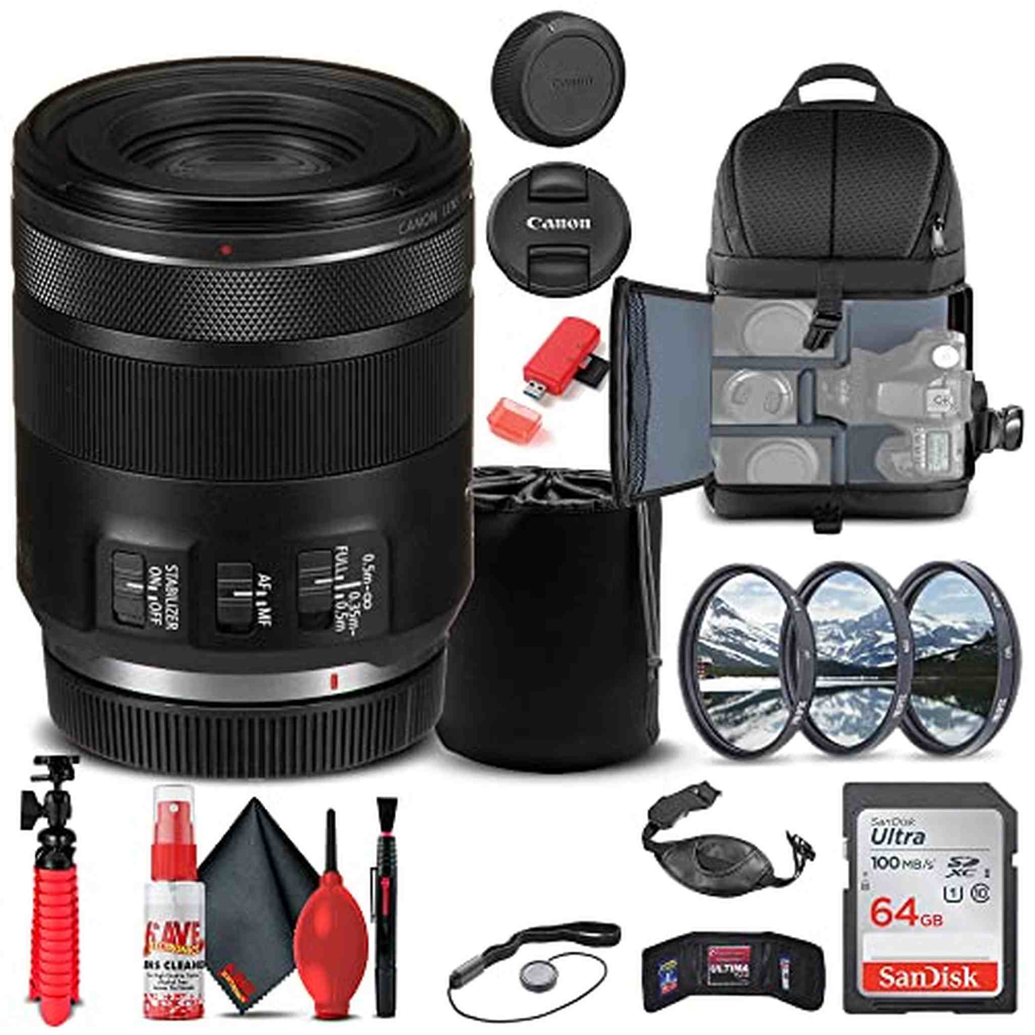 Canon RF 85mm f/2 Macro IS STM Lens 4234C002 + Filter Kit + BackPack + More - Reconditioned Canon