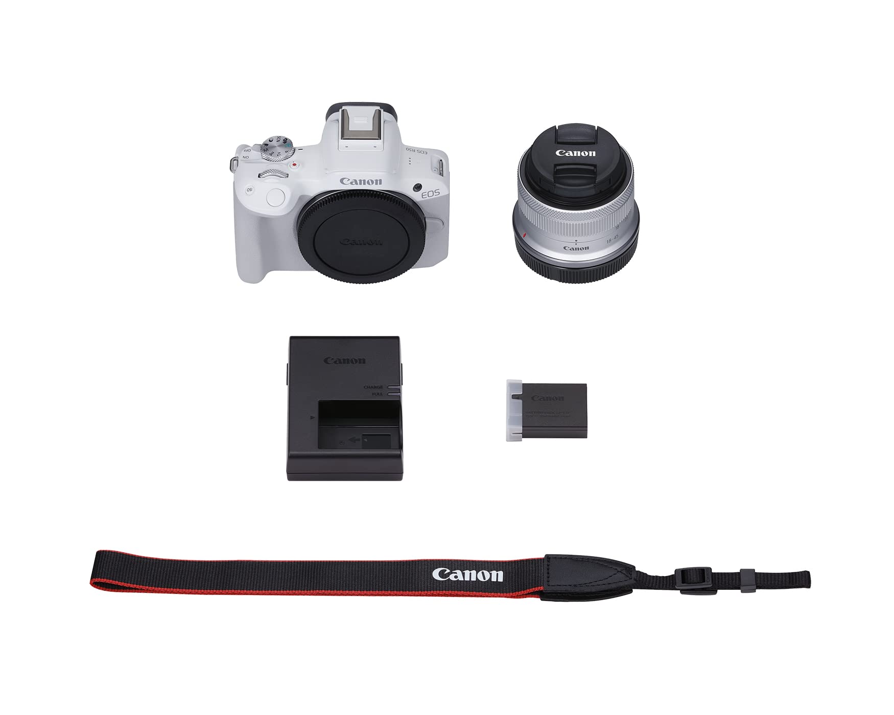 Canon EOS R50 Mirrorless Camera with 18-45mm Lens White + 64GB Card + Bag + More