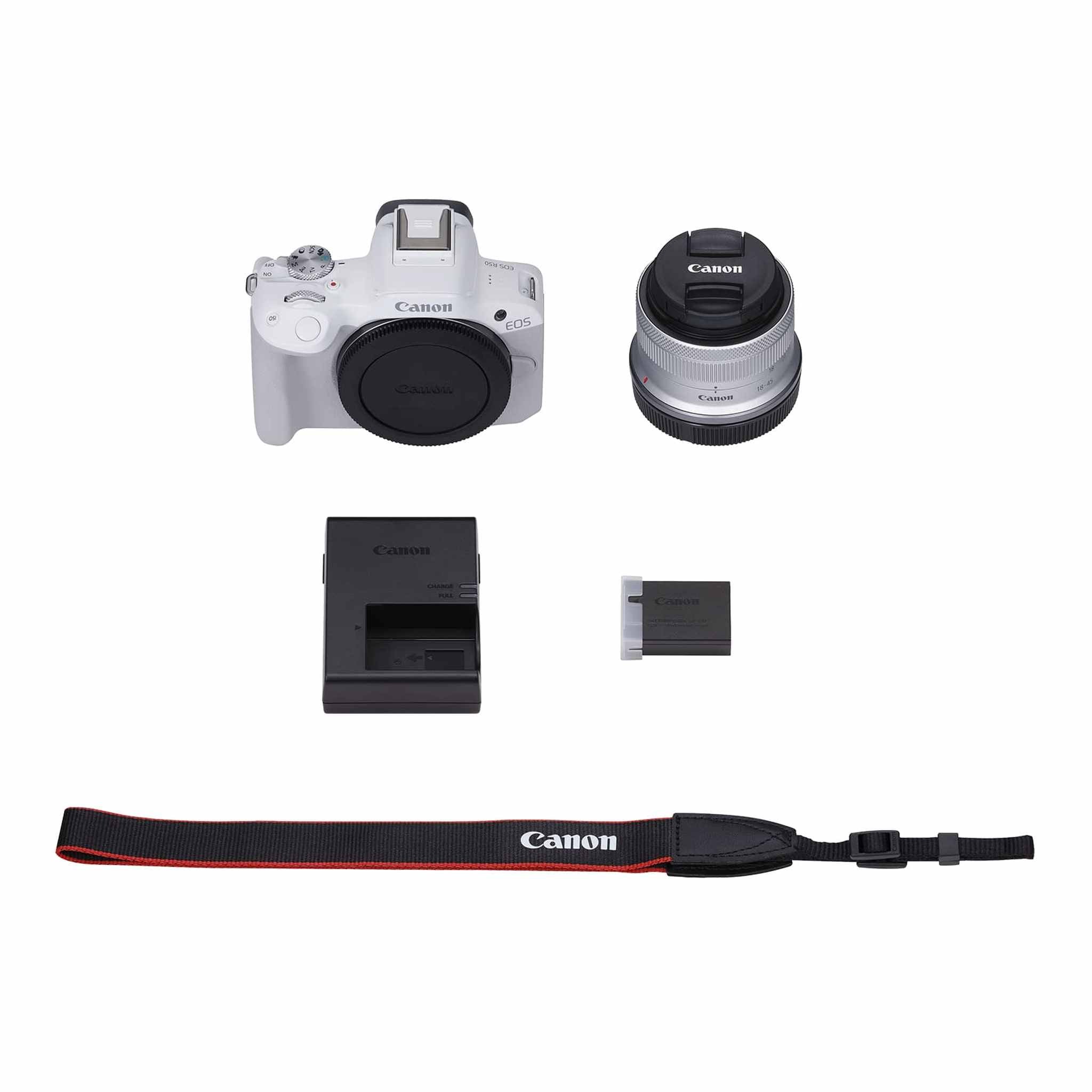 Canon EOS R50 Mirrorless Camera with 18-45mm Lens White + 64GB Card + Bag + More