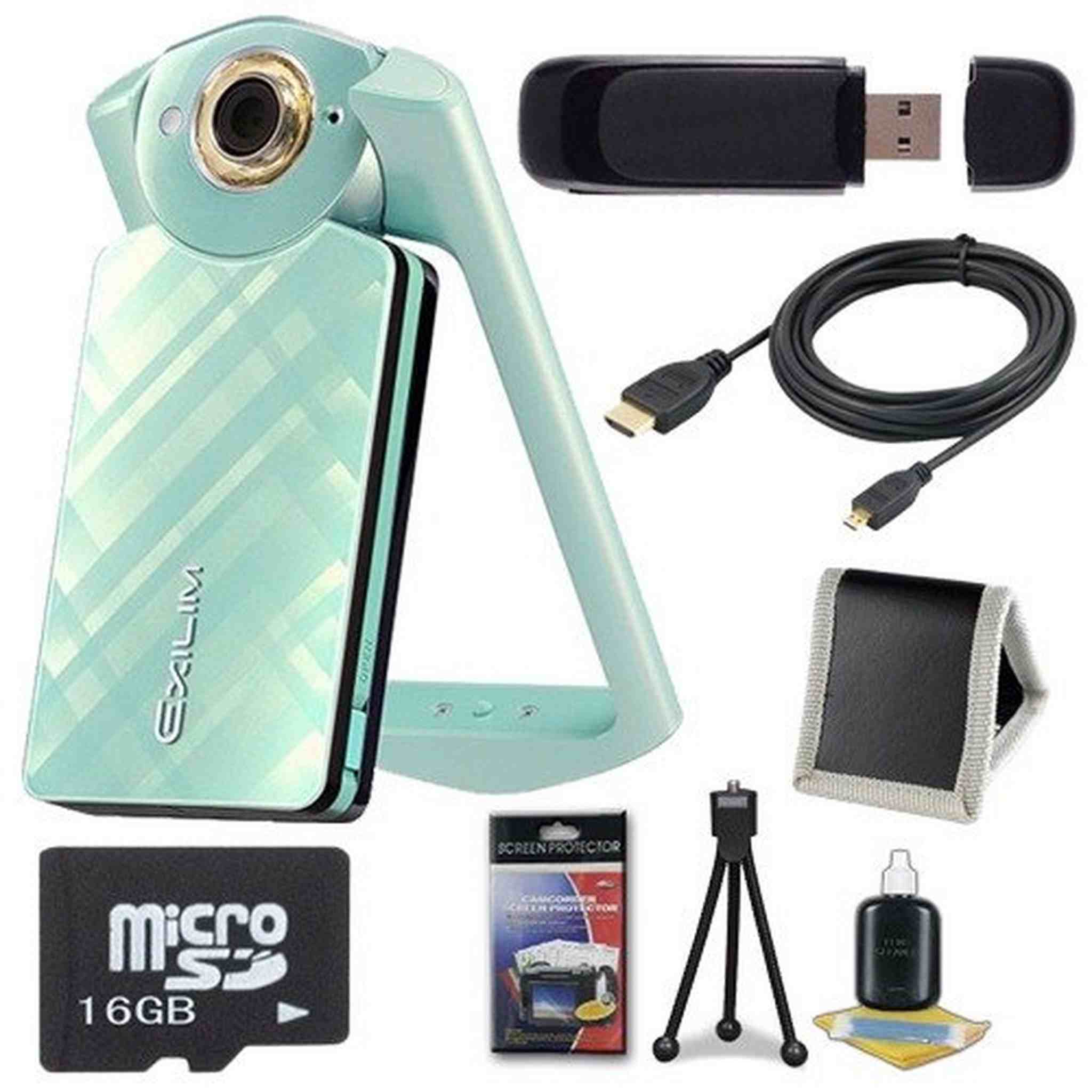 6Ave Casio EX-TR60 Self Portrait/Selfie Digital Camera Green + 16GB microSD Memory Card + Micro HDMI Cable + SDHC Card