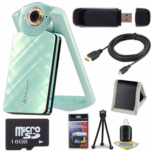 6Ave Casio EX-TR60 Self Portrait/Selfie Digital Camera (Green) + 16GB microSD Memory Card + Micro HDMI Cable + SDHC Card