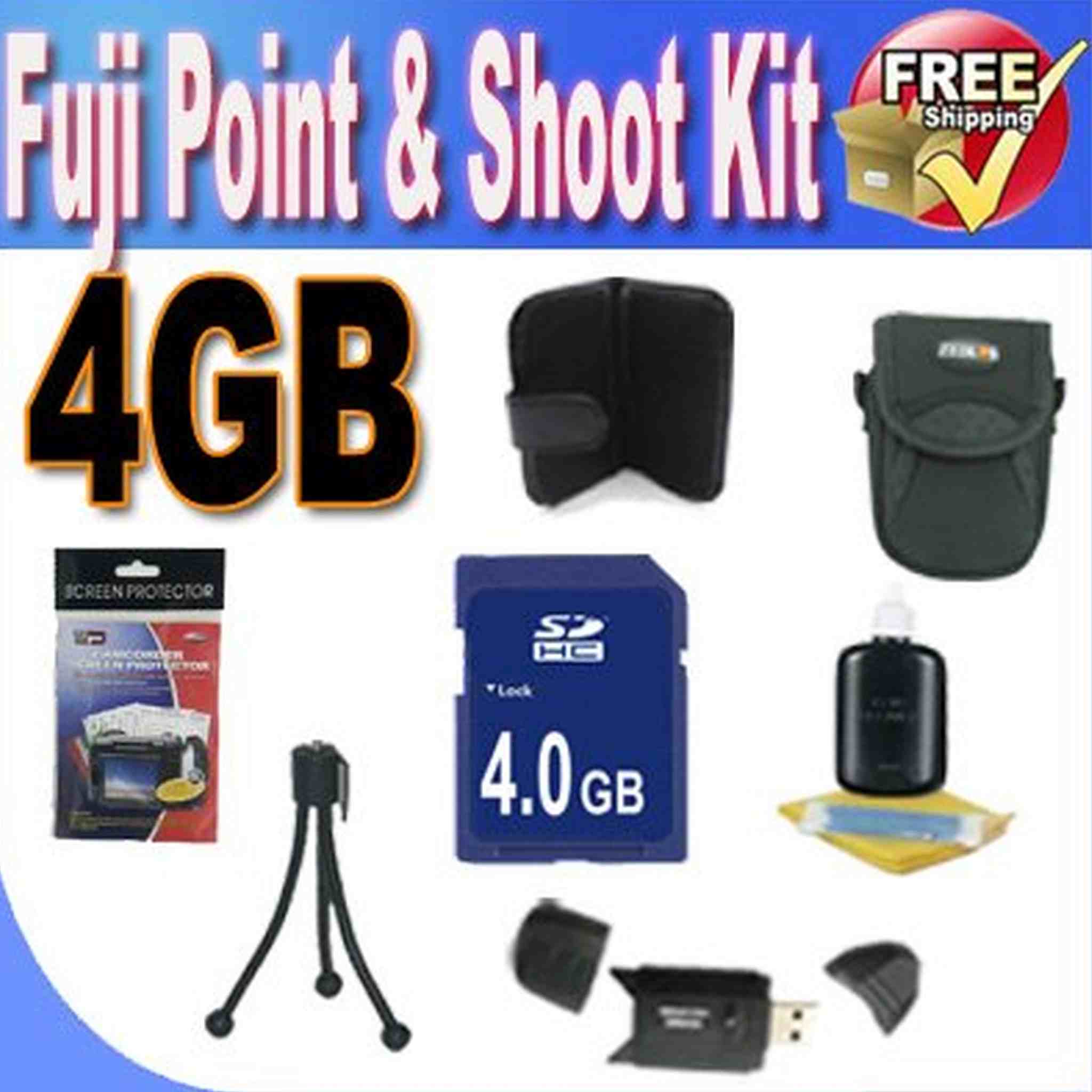Fuji Point & Shoot Accessory Saver Bundle! 4GB SDHC Memory + USB Card Reader + Memory Card Wallet + Deluxe Camera Case w/Strap + Lcd Screen Protectors + Mini Tripod + Accessory Saver Bundle!