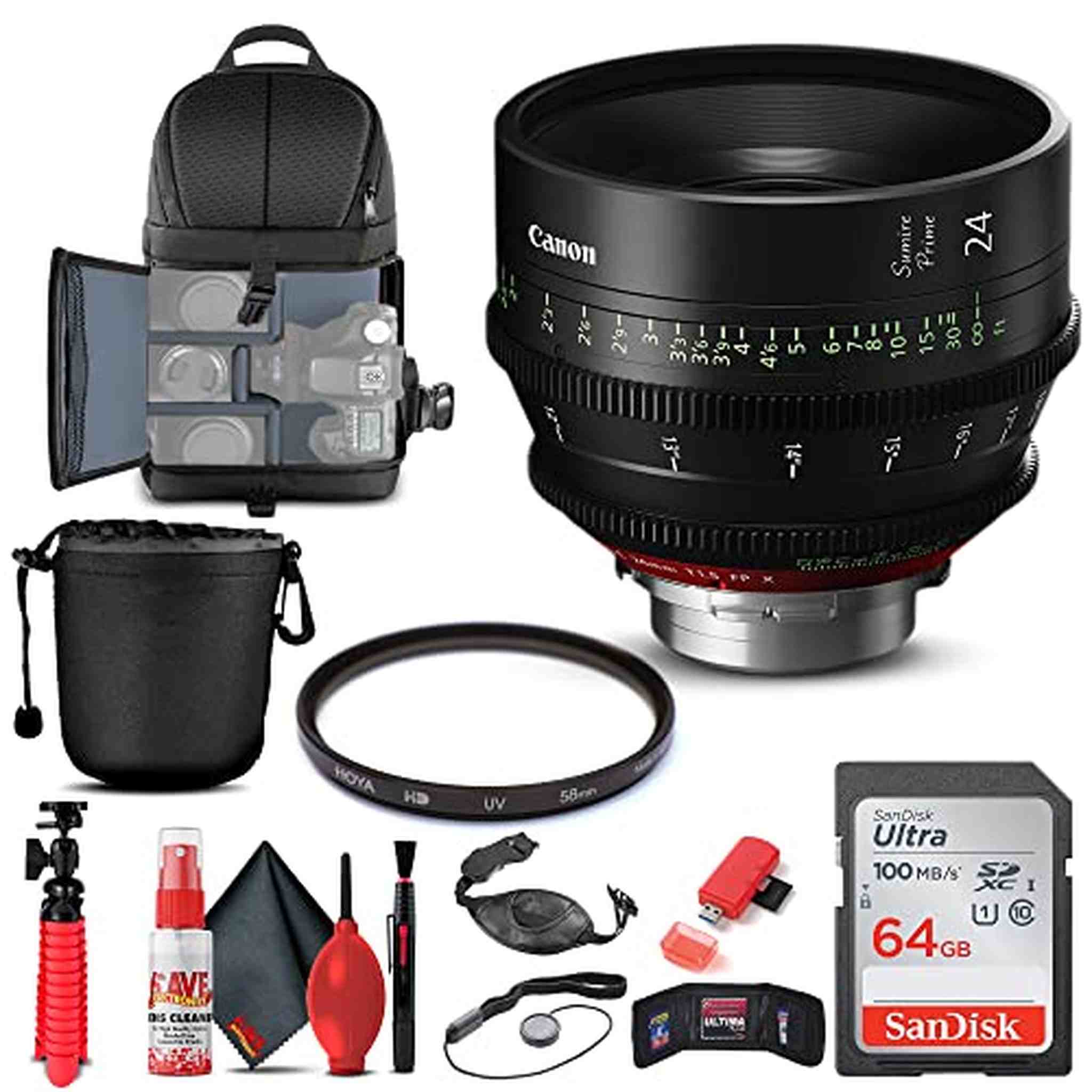 Canon 24mm Sumire Prime T1.5 PL Mount, Feet 3359C002 + BackPack + More - Reconditioned Canon