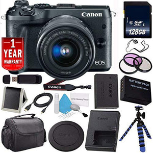 6Ave Canon EOS M6 Mirrorless Digital Camera with 15-45mm Lens Black 1724C011 International Model + LP-E17 Replacemen