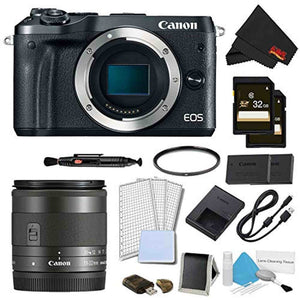 Canon EOS M6 Mirrorless Digital Camera Body Only Black Pro Bundle w/EF-M 11-22MM Lens - International Model