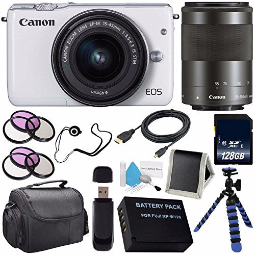 Canon EOS M3 Mark III 24.2 Mp Mirrorless Camera w/ 15-45 STM Lens (International Model) (White) + Canon EF-M 55-200MM f/