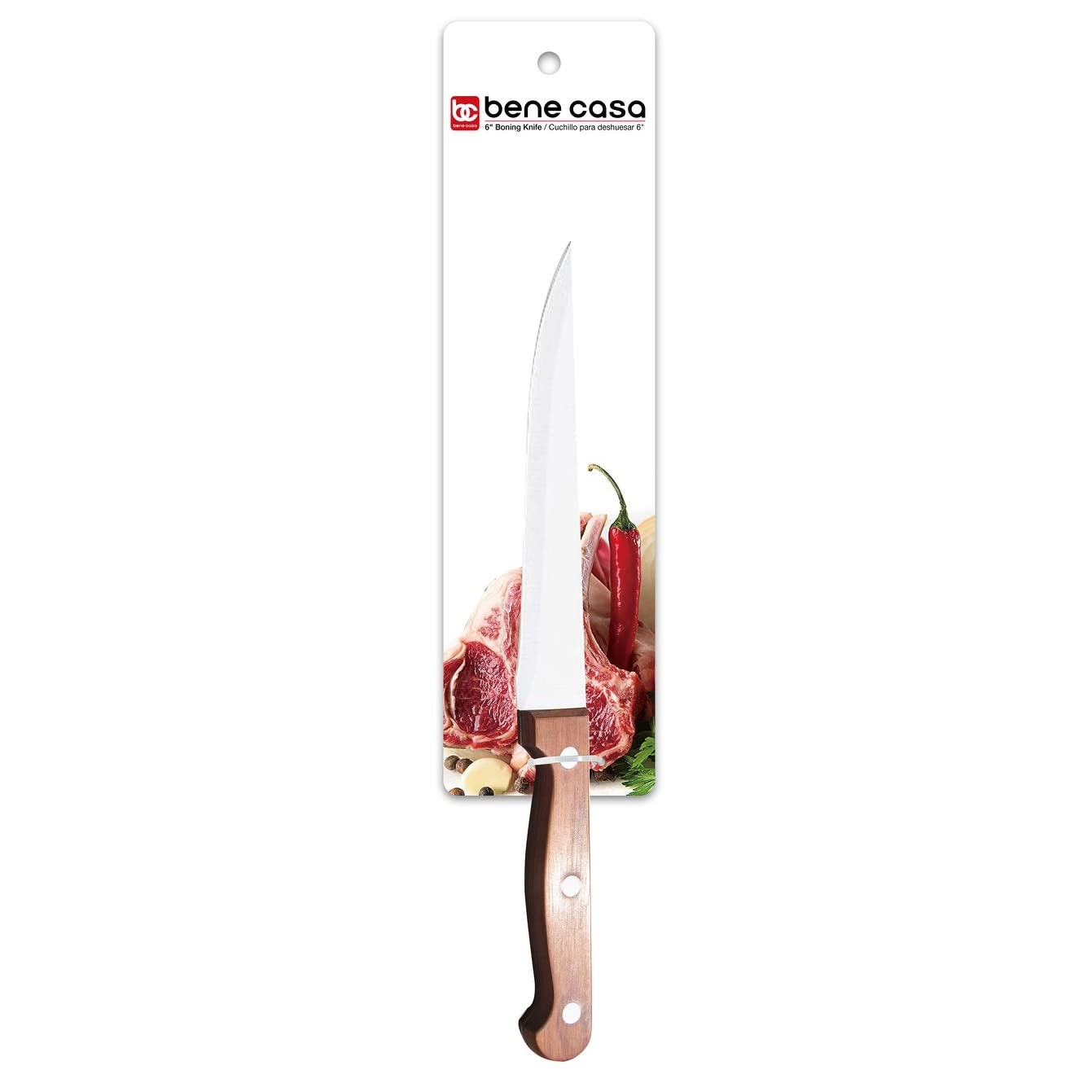 Bene Casa Chef knife with rosewood handle, stainless steel blade, full tang and triple riveted handle 6" Boning Knife