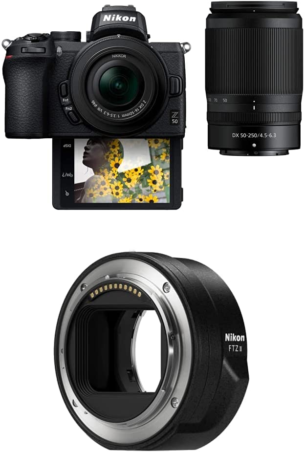 Nikon Z50 Compact Mirrorless Digital Camera, 2 Zoom Lens Kit NIKKOR Z DX 16-50mm f/3.5-6.3 VR & 50-250mm F/4.5-6.3 VR with Nikon Mount Adapter FTZ II