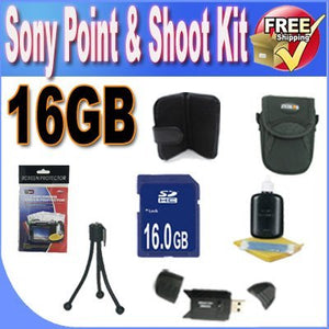 Sony Point & Shoot Accessory Saver Bundle! 16GB SDHC Memory + USB Card Reader + Memory Card Wallet + Deluxe Camera Case w/Strap + Lcd Screen Protectors + Mini Tripod + Accessory Saver Bundle!