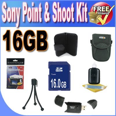 Sony Point & Shoot Accessory Saver Bundle! 16GB SDHC Memory + USB Card Reader + Memory Card Wallet + Deluxe Camera Case w/Strap + Lcd Screen Protectors + Mini Tripod + Accessory Saver Bundle!