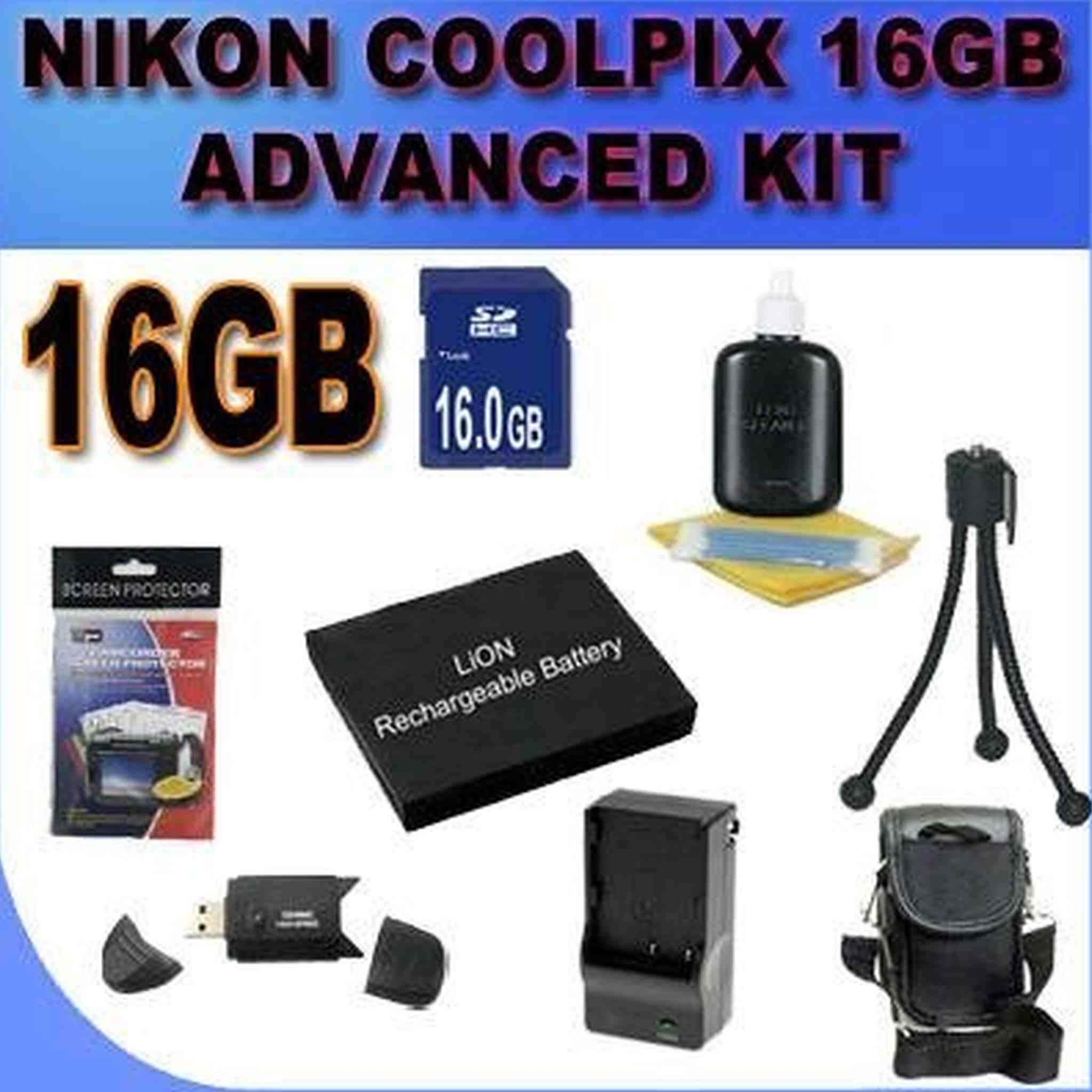 BigVALUEInc Super Starter Saver Nikon Accessory Bundle - Lithium Ion Battery + Charger + Card Reader + Case + 16GB Card for Coolpix S3000 S4000 And more Models + MORE!