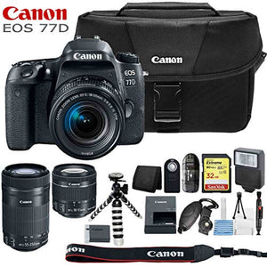 Canon EOS 77D Digital SLR Camera with 18-55mm & 55-250mm Lenses and Basic Kit International Model Canon