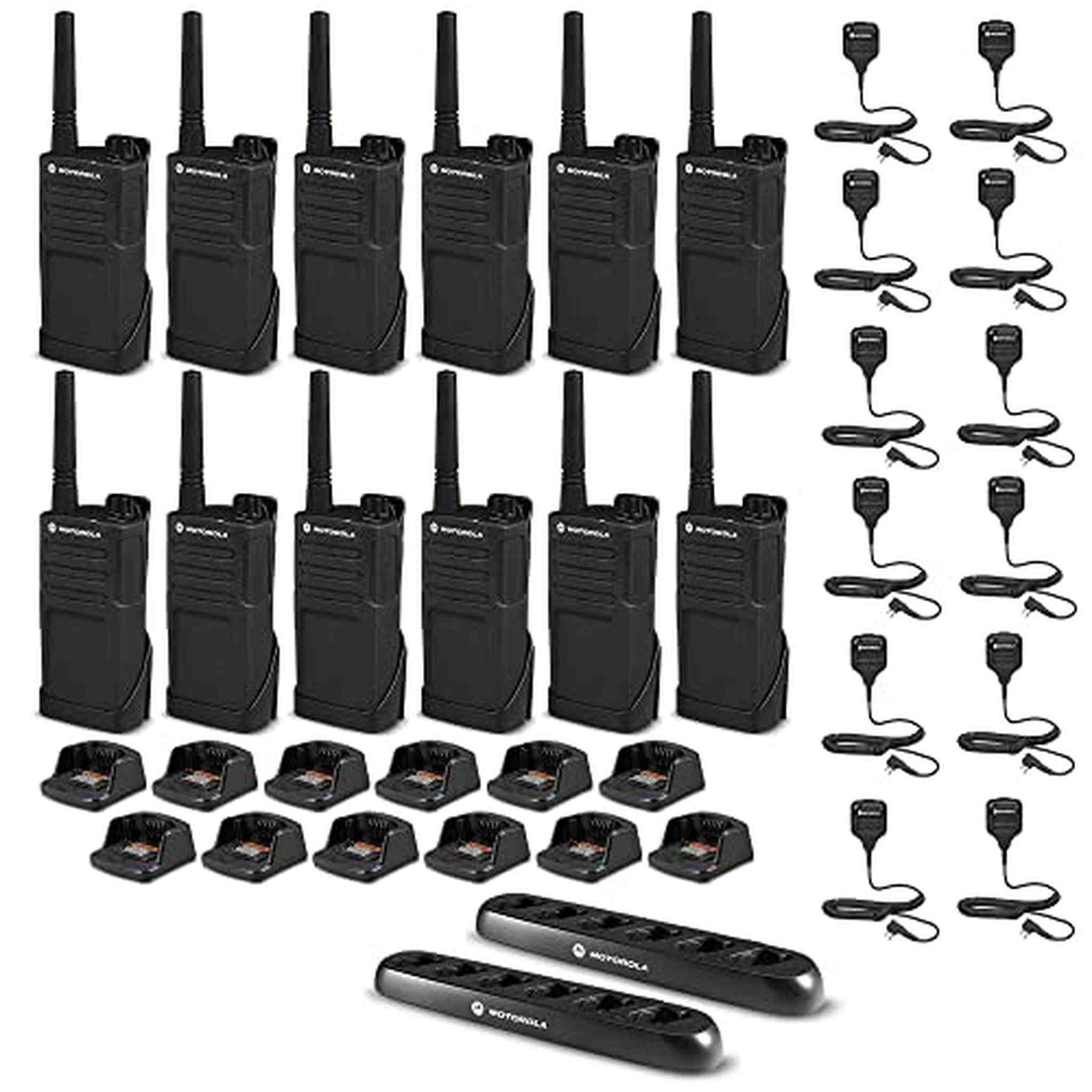12 x Motorola RMM2050 On-Site 2-Way Radio + 2x 6 Bank Charger - 12 Pack W/ Mics Motorola Solutions