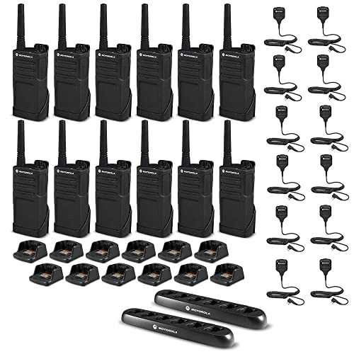 12 x Motorola RMM2050 On-Site 2-Way Radio + 2x 6 Bank Charger - 12 Pack W/ Mics