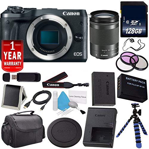 6Ave Canon EOS M6 Mirrorless Digital Camera 18-150mm Lens (Black) 1724C021 (International Model) + LP-E17 Replacement Li