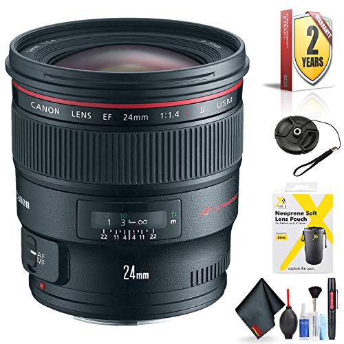 Canon EF 24mm f/1.4L II USM Lens for Canon EF Mount + Accessories (International Model with 2 Year Warranty)