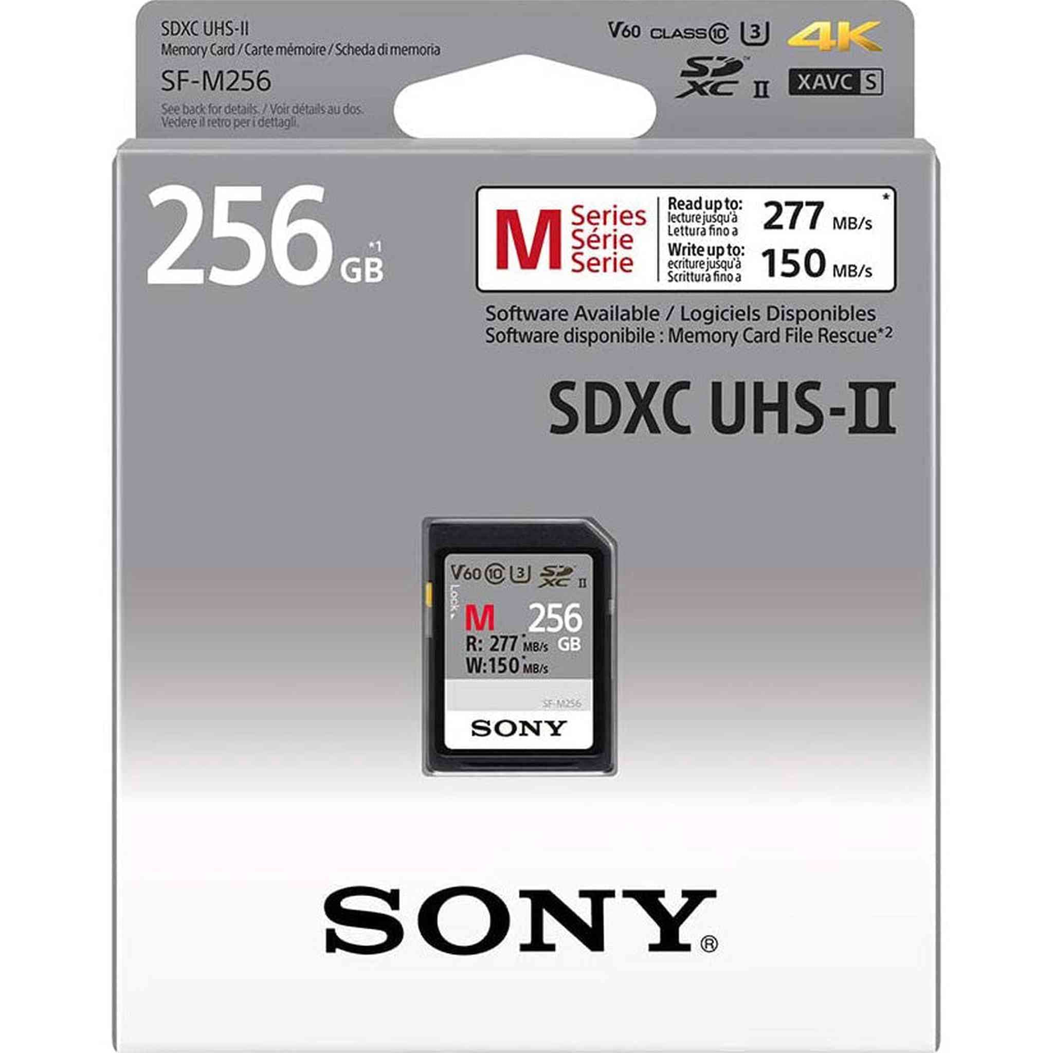 Sony M Series SDXC UHS-II Card 256GB, V60, CL10, U3, Max R277MB/S, W150MB/S SF-M256/T2