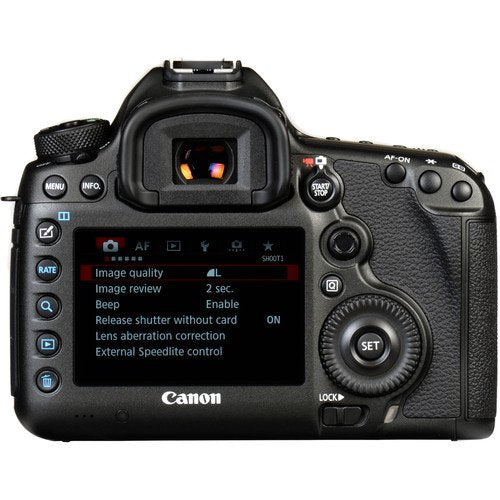 Canon EOS 5DS R Digital SLR Camera Body Only - Bundle with 2X 64GB Memory Cards + Spare Battery + Digital Slave Flash +