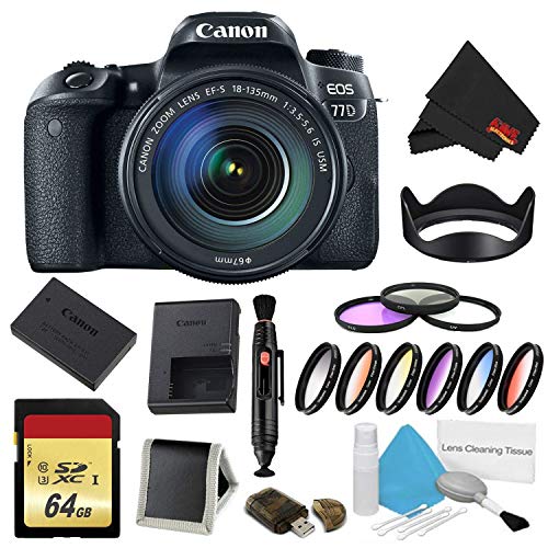 Canon EOS 77D DSLR Camera with 18-135mm Lens Bundle w/ 9 Piece Filter & Memory Kit International Model