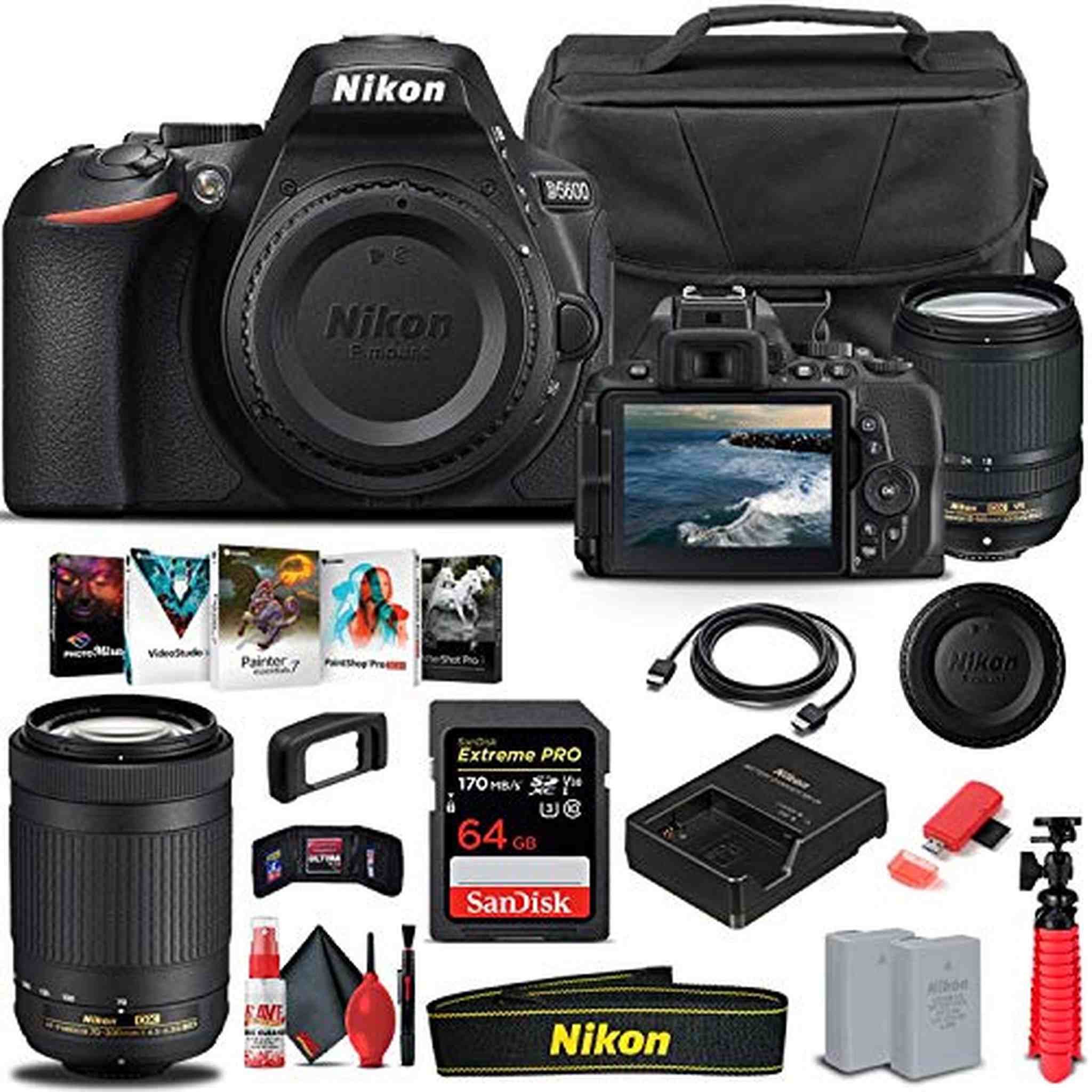 Nikon D5600 DSLR Camera W/ 18-140mm Lens and 70-300mm Lenses - Basic Bundle - Reconditioned Nikon
