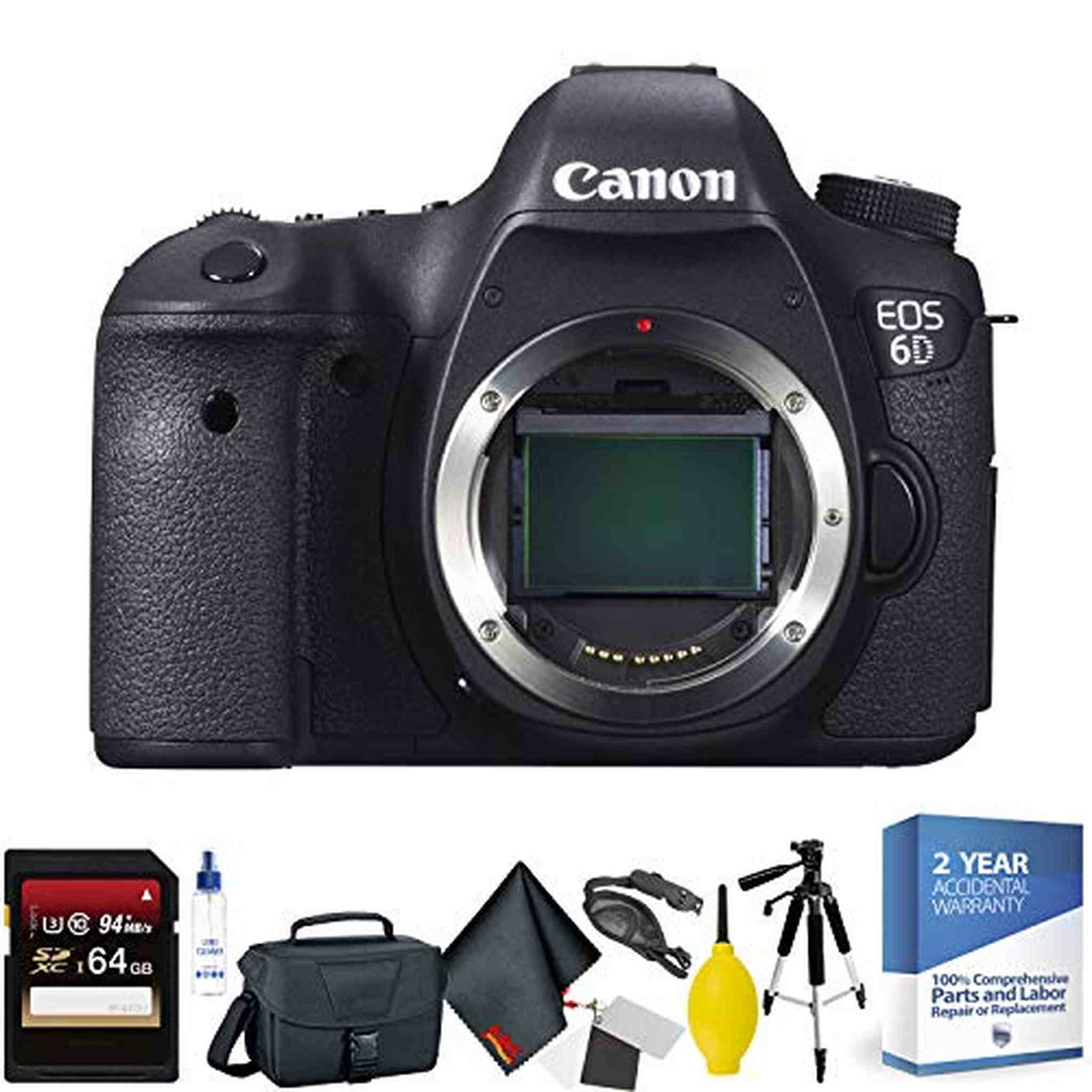 Canon EOS 6D DSLR Camera Body Only - Open Box + 64GB Memory Card + Mega Accessory Kit + 2 Year Accidental Warranty Canon