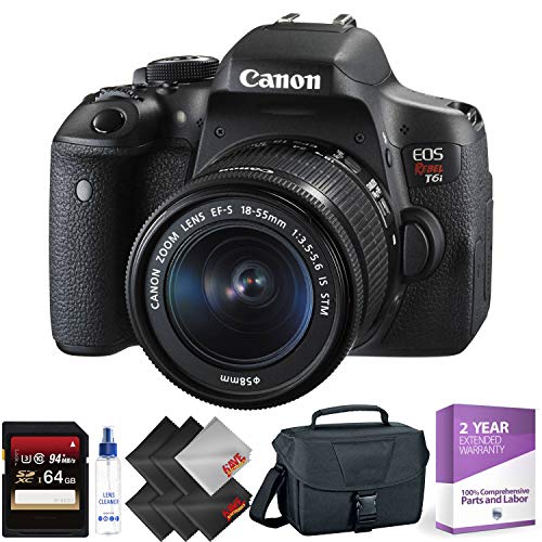 Canon EOS Rebel T6i DSLR Camera with 18-55mm Lens + 64GB Memory Card + 2 Year Accidental Warranty