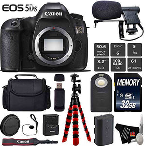 Canon EOS 5DS DSLR Camera Body Only + Wireless Remote + Condenser Microphone + Case + Wrist Strap + Tripod Starter Bundle