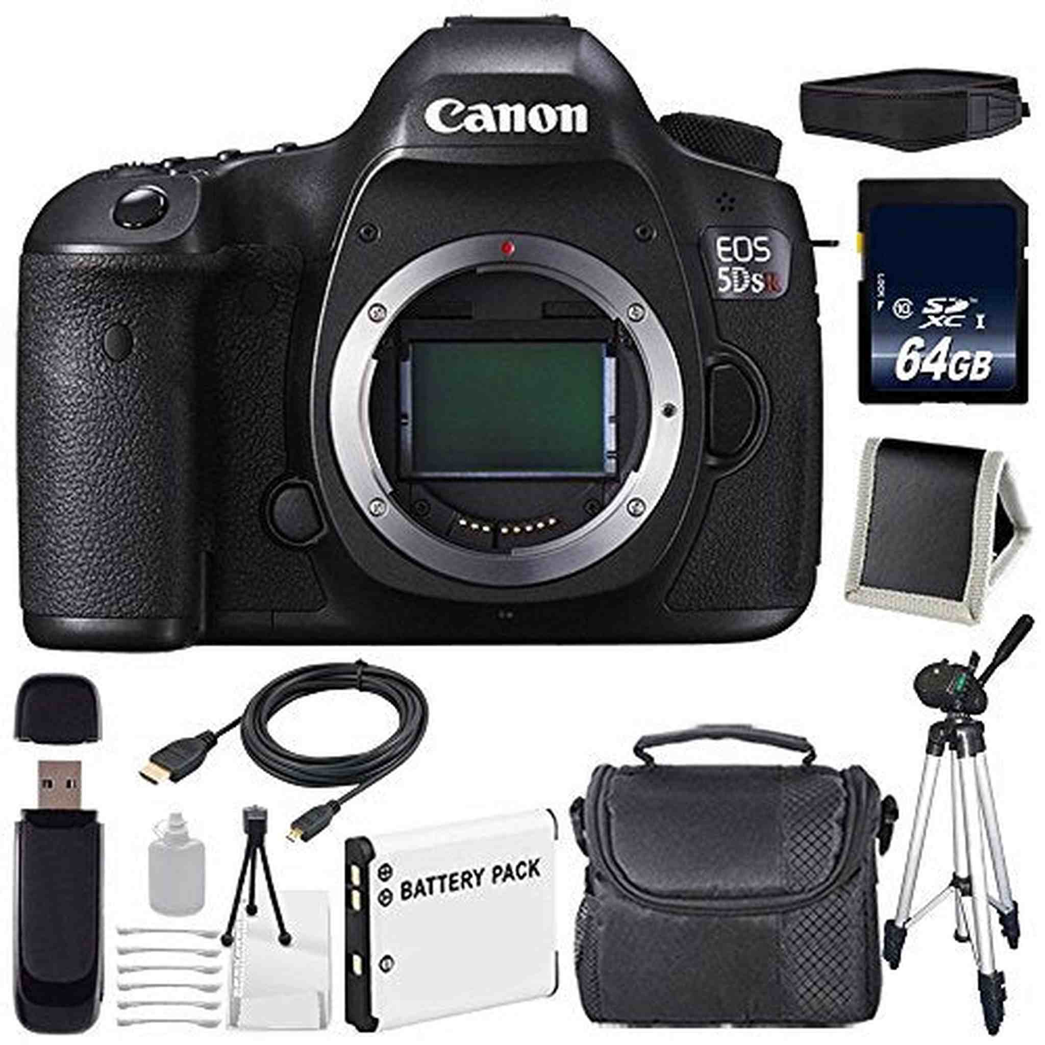 Canon EOS 5DS R DSLR Camera International Model 0582C002 + LP-E6 Battery + 64GB Memory Card Storage Bundle Canon