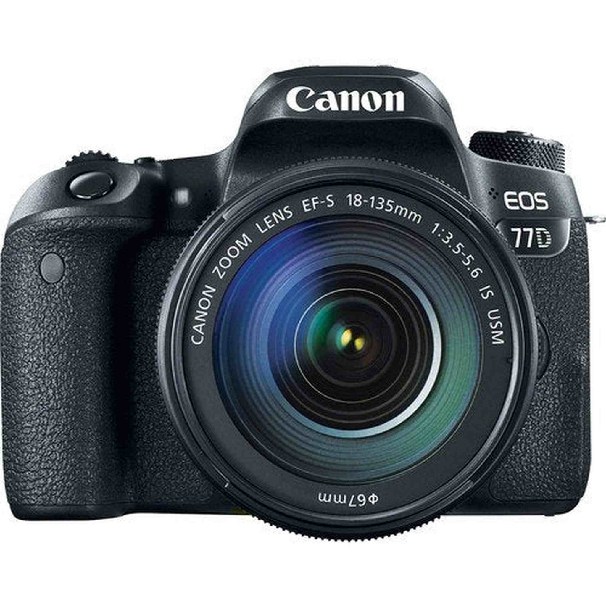 Canon EOS 77D DSLR Camera with 18-135mm USM Lens International Model 1892C002 W/Bag, Extra Battery, LED Light, Mic