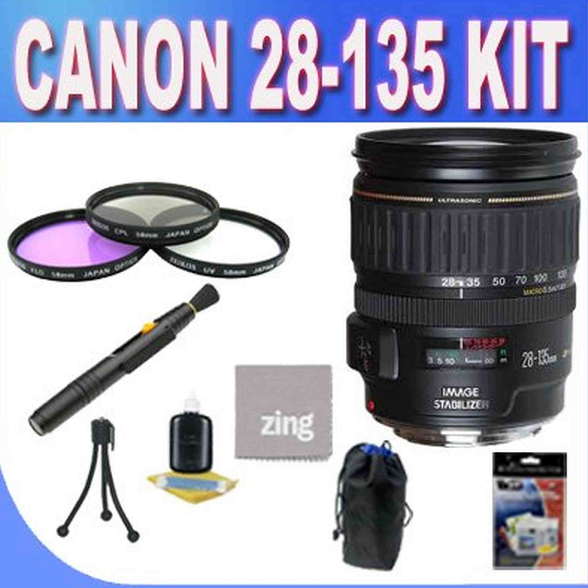 Canon EF 28-135mm f/3.5-5.6 IS USM Standard Zoom Lens for Canon SLR Cameras + 3 Piece Filter Kit + Lens Pen Cleaner + Shock Proof Deluxe Lens Case + Microfiber Cleaning Cloth + Accessory Saver Bundle! Canon