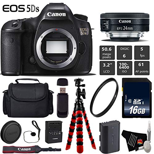 Canon EOS 5DS DSLR Camera with 24mm f/2.8 STM Lens + Wireless Remote + UV Protection Filter + Case + Wrist Strap Base Bundle