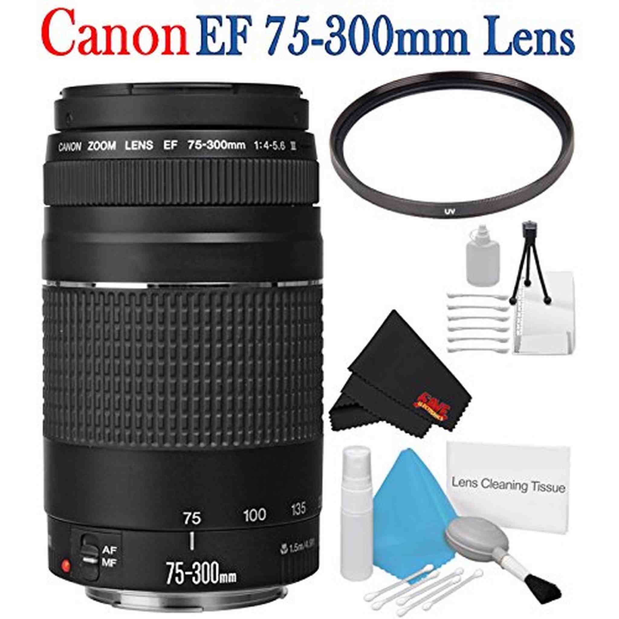 Canon EF 75-300mm f/4-5.6 III Telephoto Zoom Lens 6473A003 + 58mm UV Filter + Deluxe Starter Kit Bundle