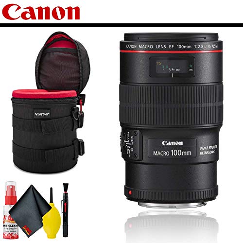 Canon EF 100mm f/2.8L Macro IS USM Lens With Lens Case AND Cleaning Kit