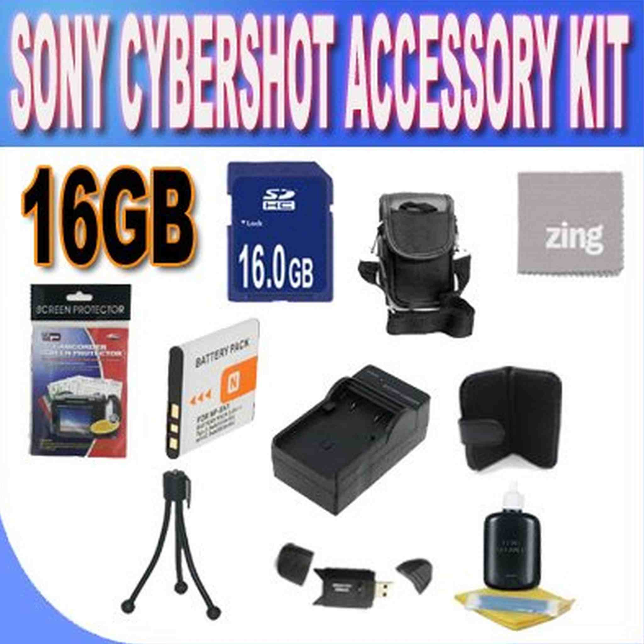 Sony Cyber-Shot Dsc-w510/w530/560/570 16GB Accessory Kit 16GB SDHC Card+ Extended Life Battery+ Rapid Charger + Memory Card Wallet+ Accessory Kit