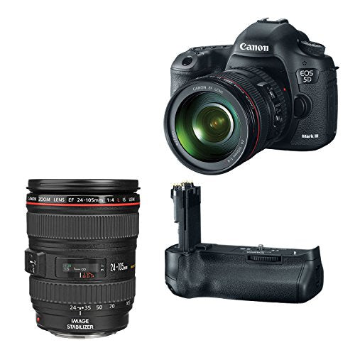 Canon EOS 5D Mark III 22.3 MP Full Frame CMOS Digital SLR Camera with EF 24-105mm f/4 L is USM Lens + Canon Battery Grip BG-E11