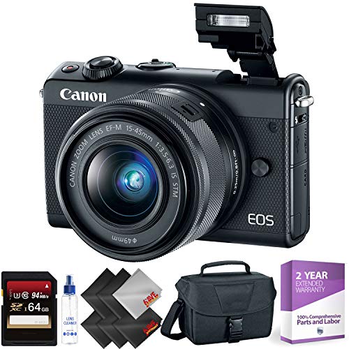Canon EOS M100 Mirrorless Digital Camera with 15-45mm Lens (Black) + 64GB Memory Card + 2 Year Accidental Warranty