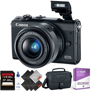 Canon EOS M100 Mirrorless Digital Camera with 15-45mm Lens Black + 64GB Memory Card + 2 Year Accidental Warranty