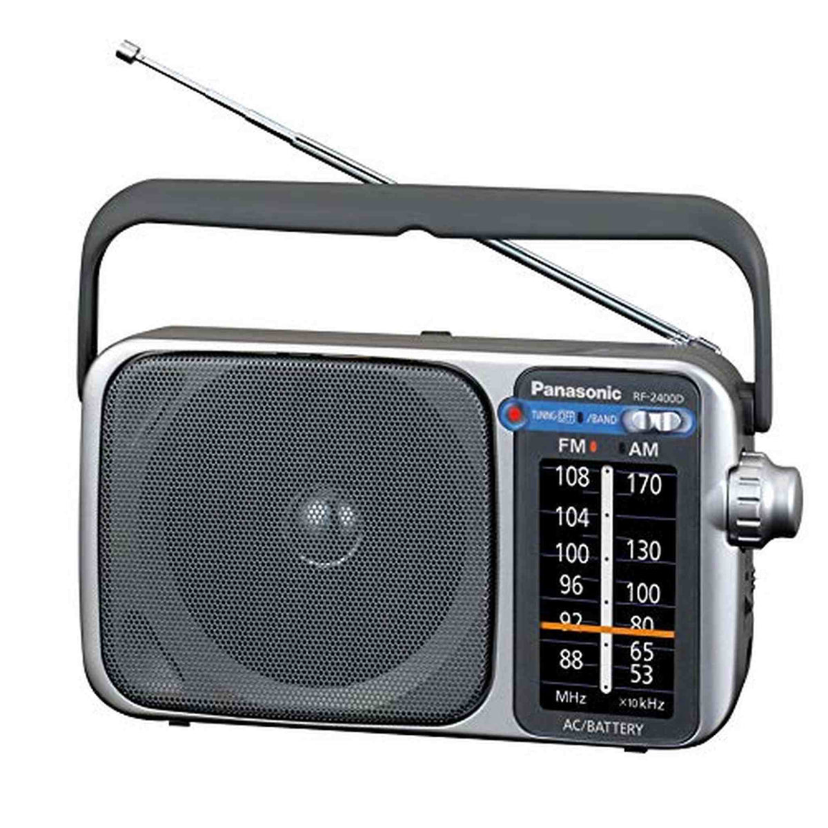 Panasonic Portable AM / FM Radio, Battery Operated Analog Radio, AC Powered, Silver RF-2400D