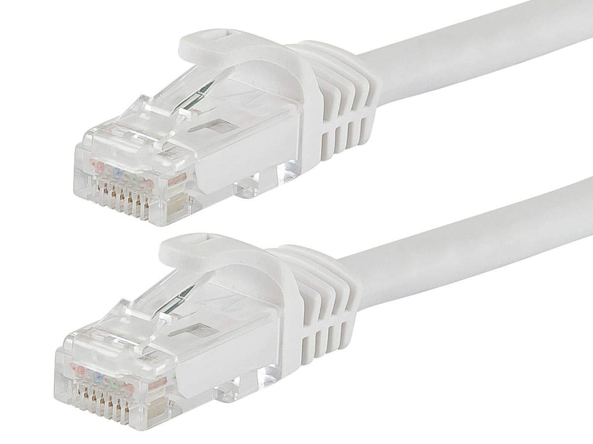 Monoprice Flexboot Cat5e Ethernet Patch Cable - Network Internet Cord - RJ45, Stranded, 350Mhz, UTP, Pure Bare Copper Wire, 24AWG, 0.5ft, White