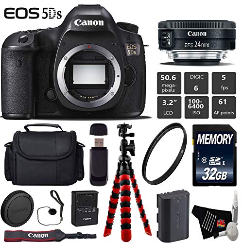 Canon EOS 5DS DSLR Camera with 24mm f/2.8 STM Lens + Wireless Remote + UV Protection Filter + Case + Wrist Strap Starter Bundle