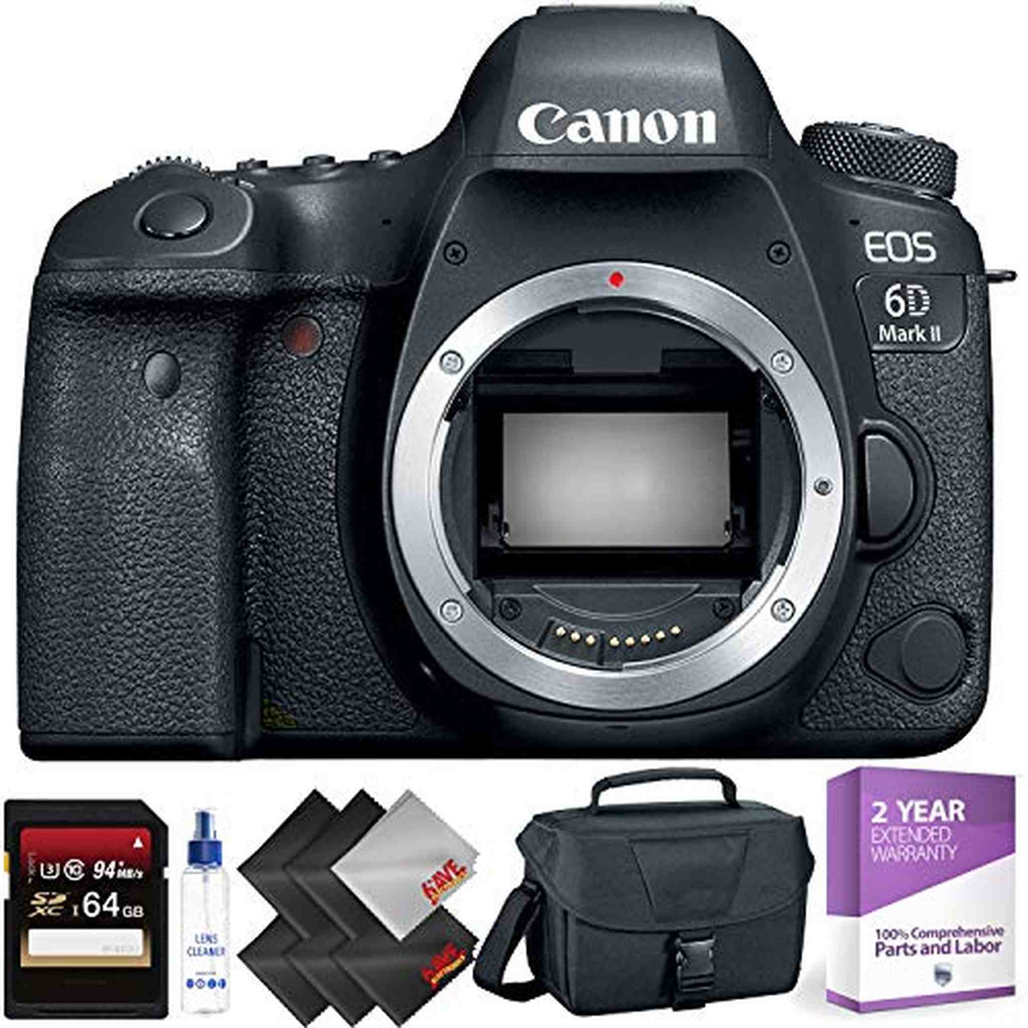 Canon EOS 6D Mark II DSLR Camera Body Only + 64GB Memory Card + 1 Year Warranty Base Bundle