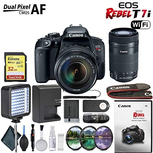 Canon EOS Rebel T7i DSLR Camera with Canon 18-135mm & 55-250mm STM Lenses Starters Kit