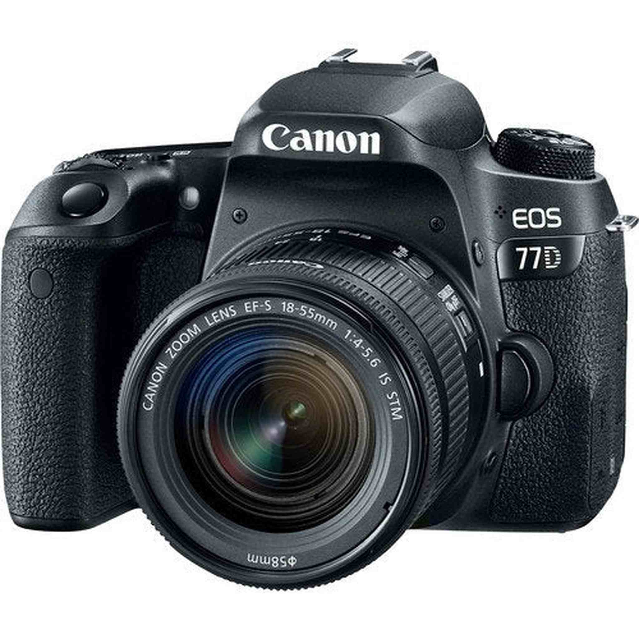 Canon EOS 77D DSLR Camera with 18-55mm Lens International Model 1892C016 W/Bag, Extra Battery, LED Light, Mic, Filte